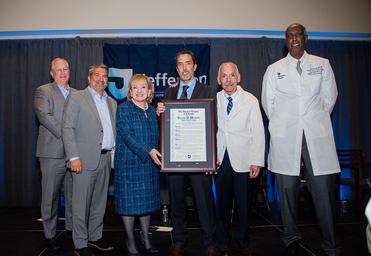 Left to right: Stephen T. Smith, Joseph G. Cacchione, MD, Susan C. Aldridge, PhD, Gregary Marhefka, MD ‘98, Howard H. Weitz, MD, Said A. Ibrahim, MD