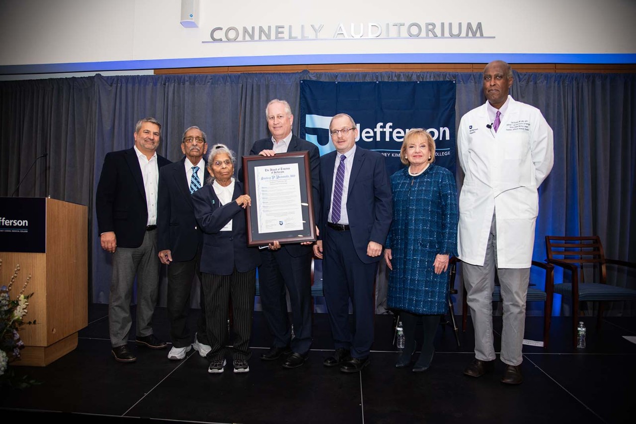 Left to right: Joseph G. Cacchione, MD, Prakash Deshmukh, Pushpa Deshmukh, Stephen T. Smith, Ethan J. Halpern, MD, Susan C. Aldridge, PhD, Said A. Ibrahim, MD