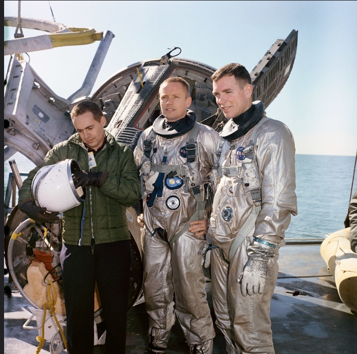 Col. Kenneth Beers, MD ‘56 (left), with astronauts Neil Armstrong (center) and David Scott.