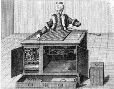 Old drawing of the Automaton Chess Machine